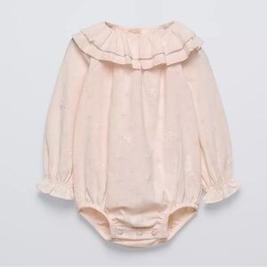 Zara Soft Pink Baby girl Onesie with Ruffles and floral embroidered bodysuit